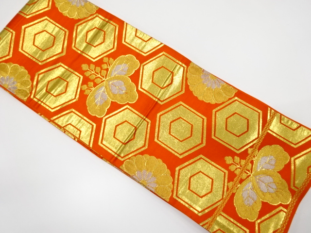 JAPANESE KIMONO / ANTIQUE OBI FOR KIDS / WOVEN KIKKO & KIKU & PAULOWNIA